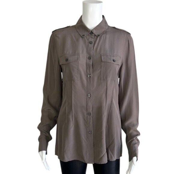 Banana Republic Silk Utility Shirt Brown Size 8 - Picture 1 of 8
